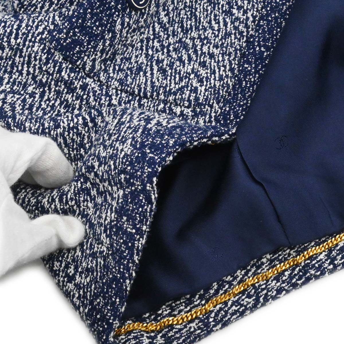 Chanel 1997 Setup Suit Jacket Skirt Tweed Navy #40 #42 - Image 4