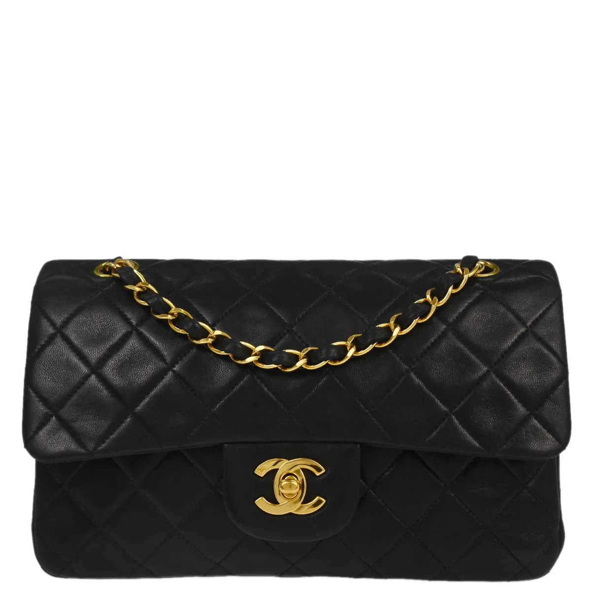 Chanel 1996-1997 Black Lambskin Small Classic Double Flap Shoulder Bag
