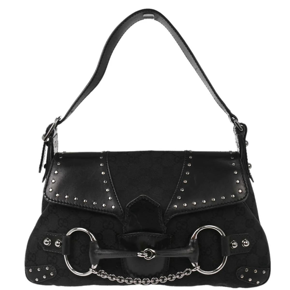 Gucci Black Horsebit GG Handbag