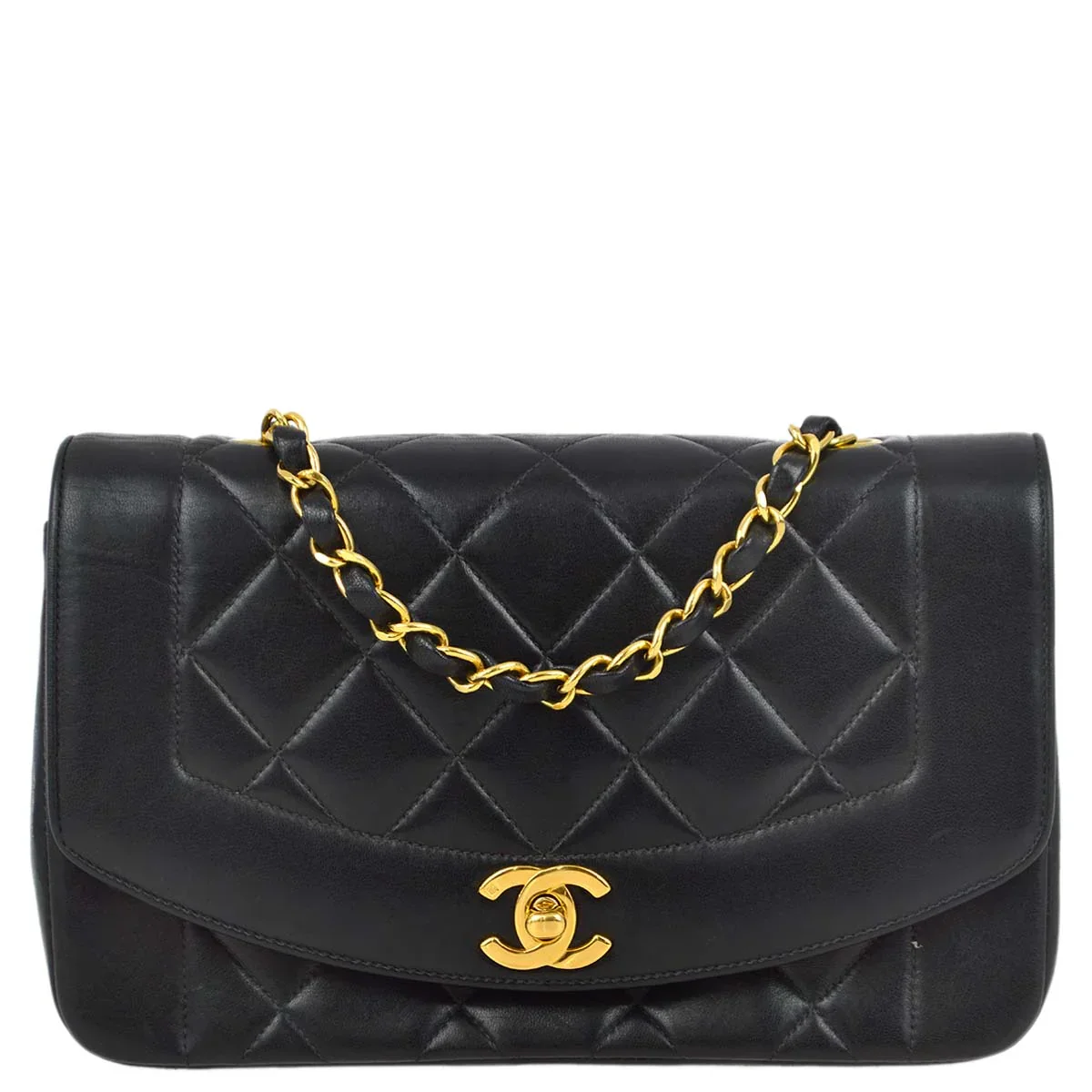 Chanel 1996-1997 Black Lambskin Small Diana Shoulder Bag