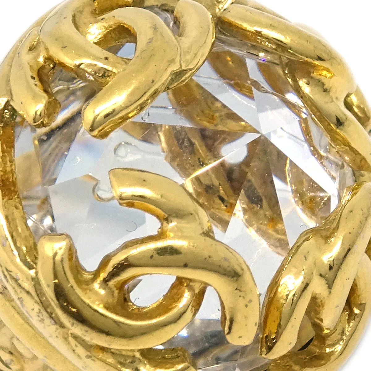 Chanel Gold Button Earrings Clip-On Rhinestone - Image 2