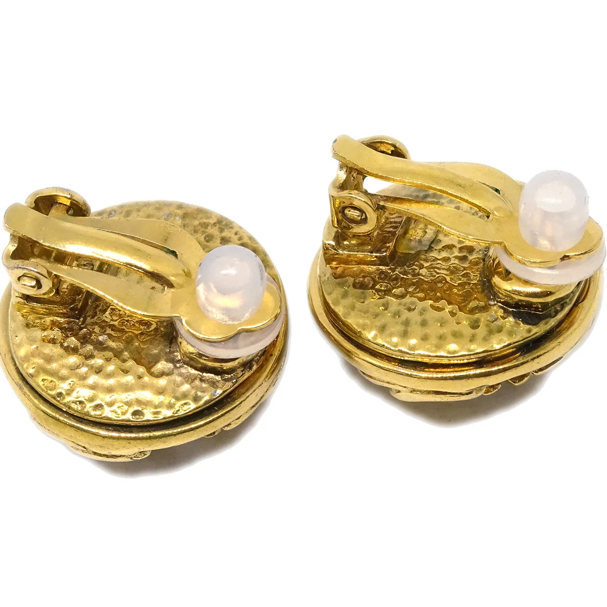 Chanel Gold Button Earrings Clip-On Rhinestone - Image 3