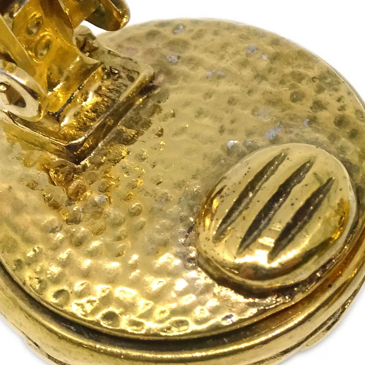 Chanel Gold Button Earrings Clip-On Rhinestone - Image 4