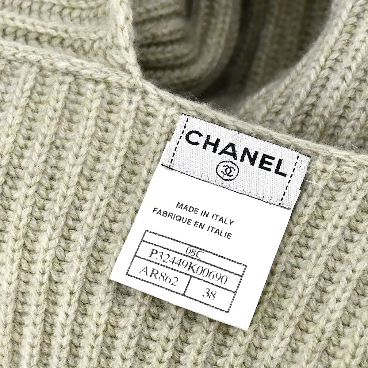 Chanel Logo Tag Scarf Sweater Gray 08C #38 - Image 8