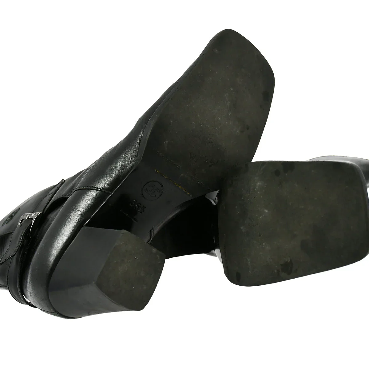 Chanel * Black Leather Short Boots Shoes #36 1/2 - Image 3