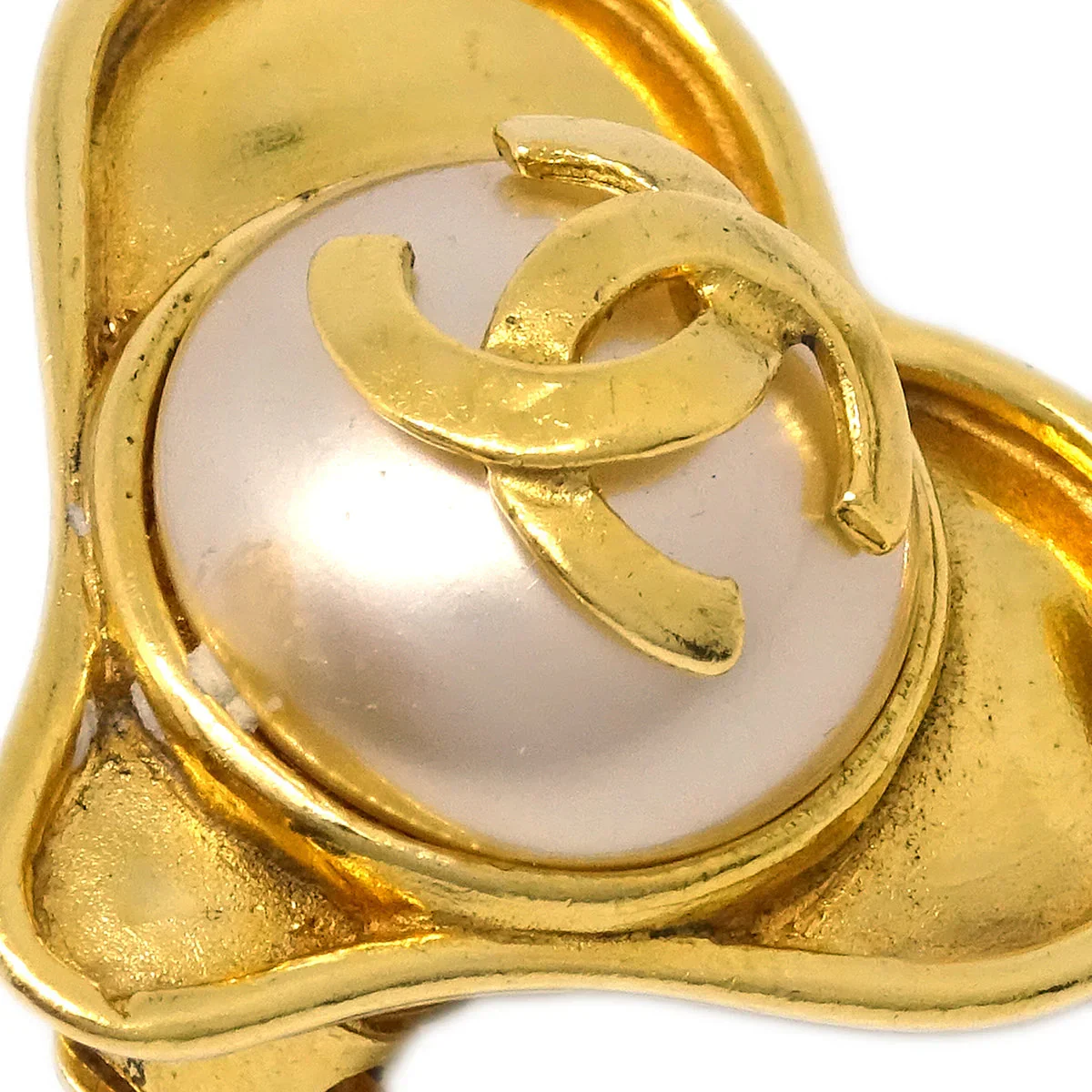 Chanel Gold Heart Earrings Clip-On Artificial Pearl 95P - Image 2