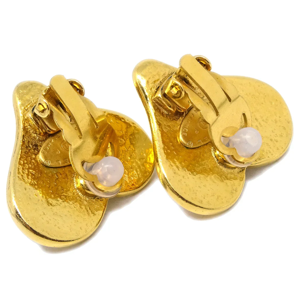 Chanel Gold Heart Earrings Clip-On Artificial Pearl 95P - Image 3
