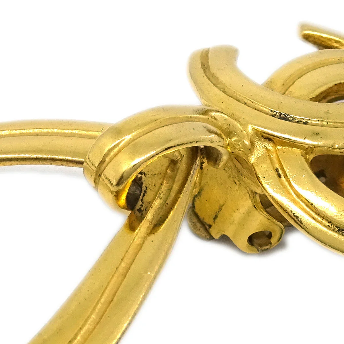 Chanel Dangle Hoop Earrings Gold Clip-On 96P - Image 2