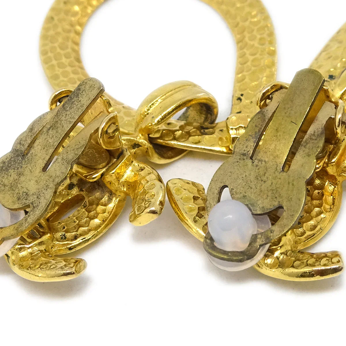 Chanel Dangle Hoop Earrings Gold Clip-On 96P - Image 3