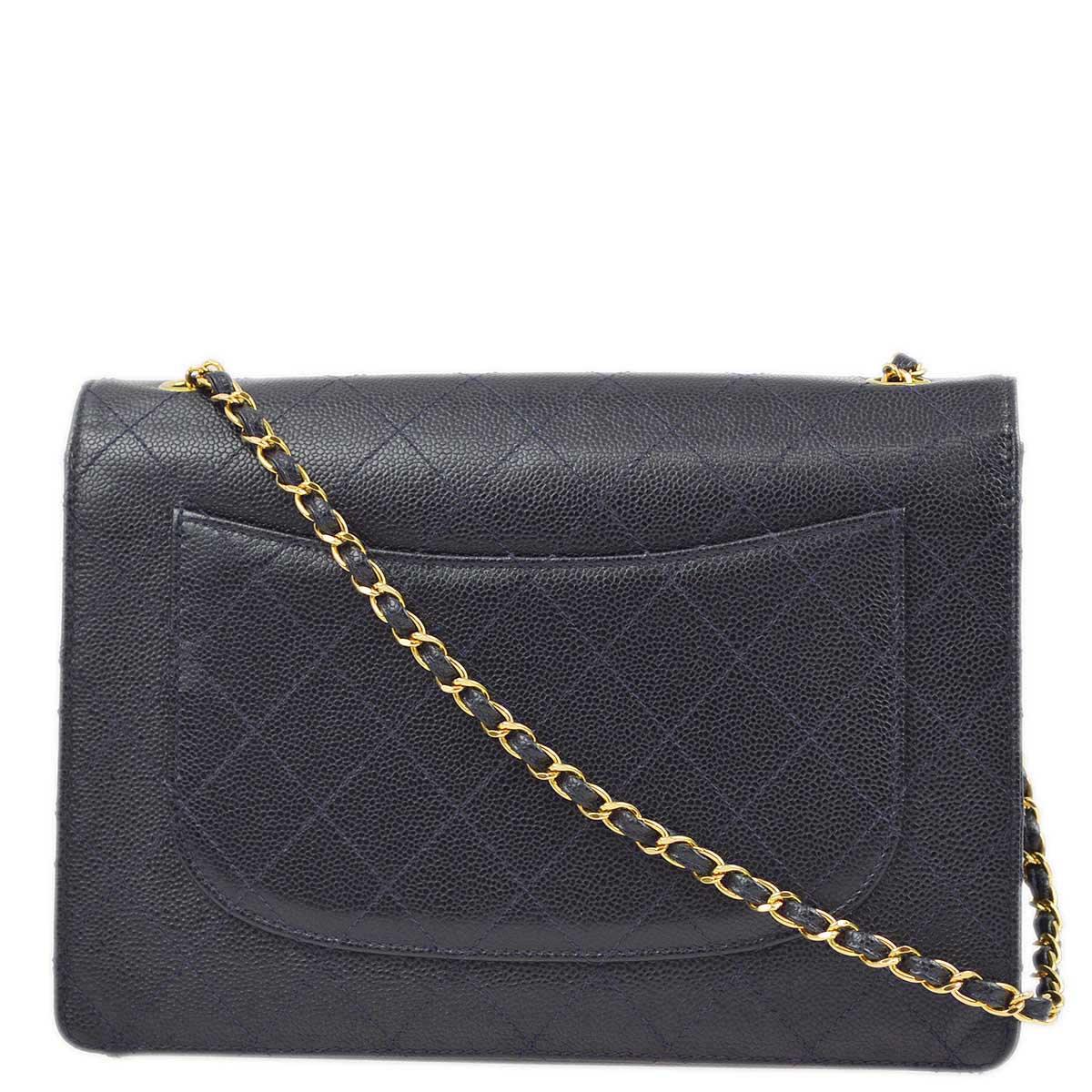 Chanel 1997-1999 Navy Caviar Single Flap Shoulder Bag - Image 2