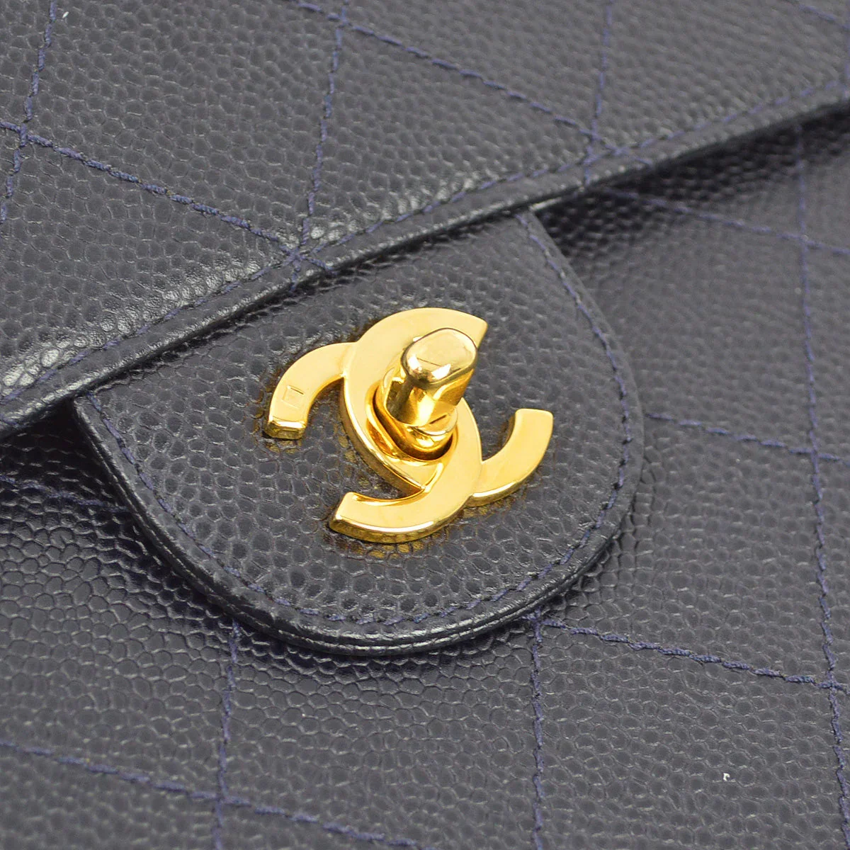 Chanel 1997-1999 Navy Caviar Single Flap Shoulder Bag - Image 3