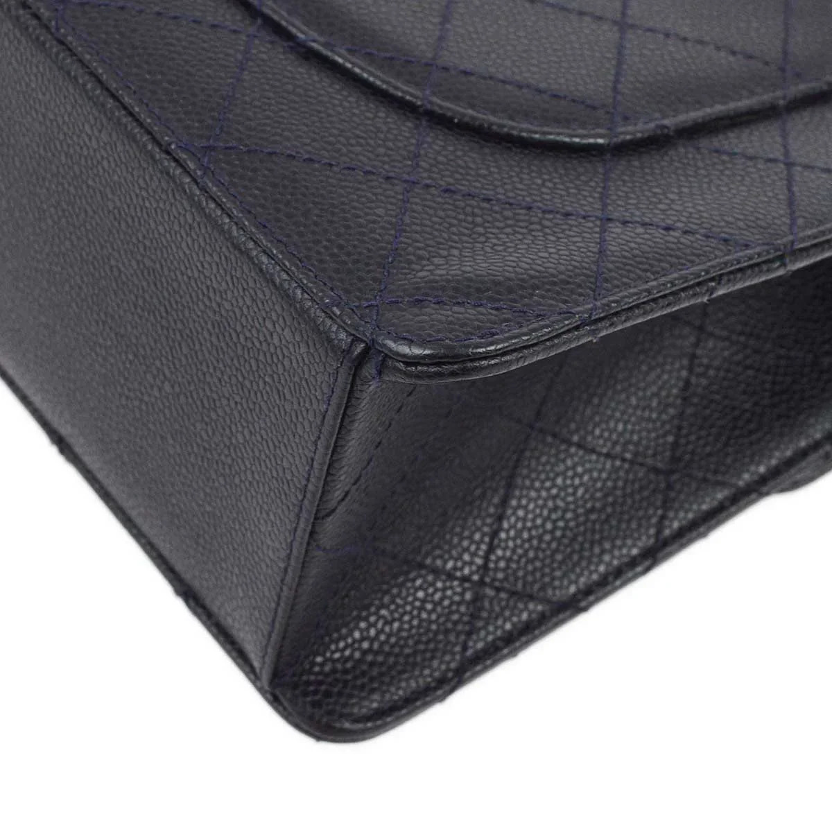 Chanel 1997-1999 Navy Caviar Single Flap Shoulder Bag - Image 4