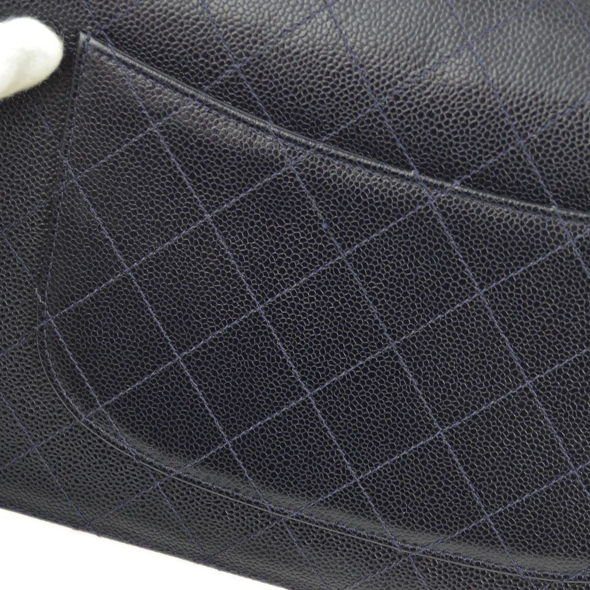 Chanel 1997-1999 Navy Caviar Single Flap Shoulder Bag - Image 5