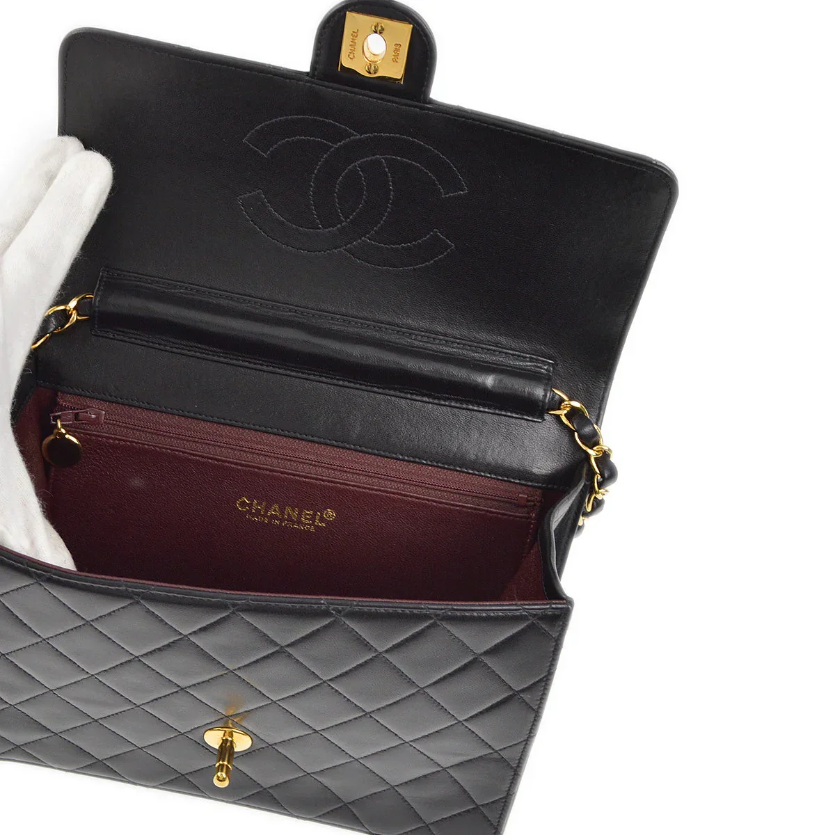 Chanel 2001-2003 Black Lambskin Turnlock Small Half Flap Shoulder Bag - Image 8