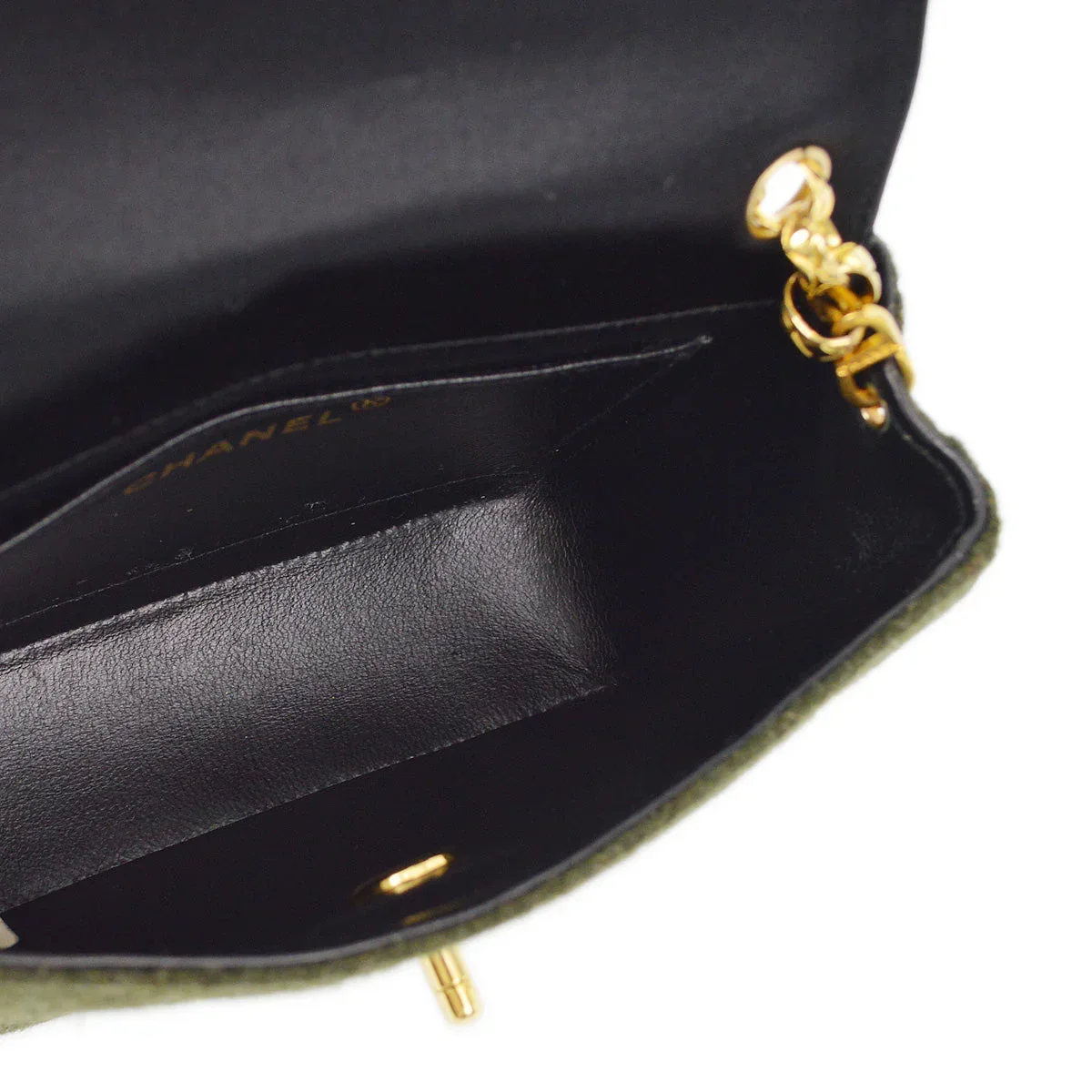 Chanel 1989-1991 Black Green Satin Felt Straight Flap Shoulder Bag - Image 8