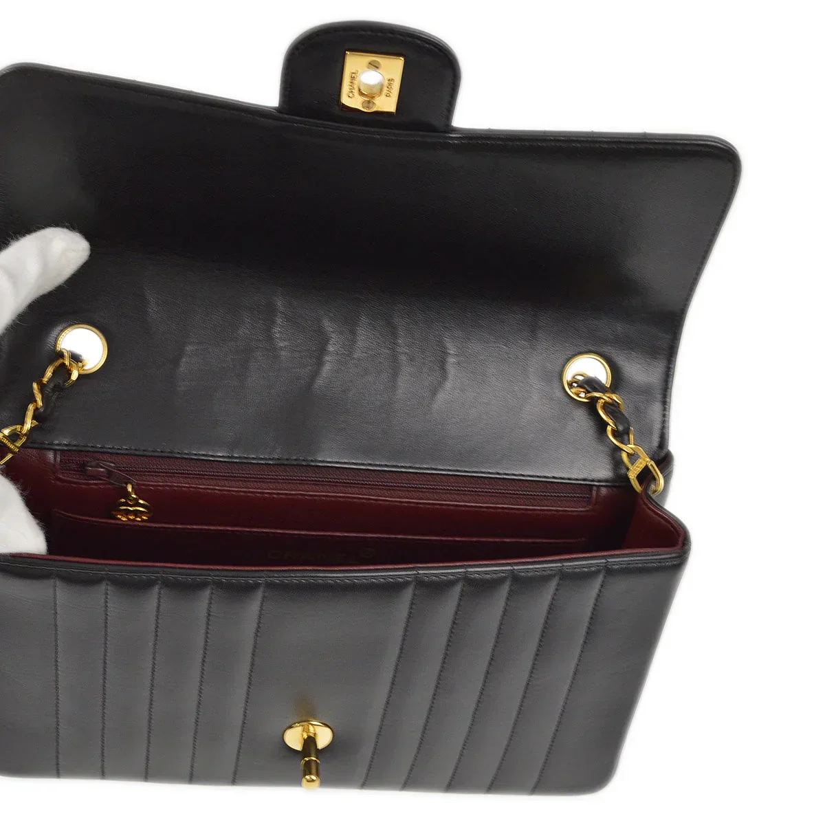 Chanel 1991-1994 Black Lambskin Mademoiselle Single Flap Shoulder Bag - Image 7