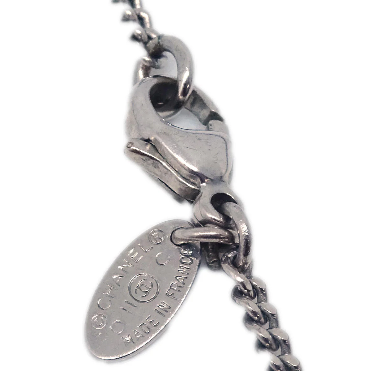 Chanel Silver Chain Necklace Pendant Rhinestone D11C - Image 4