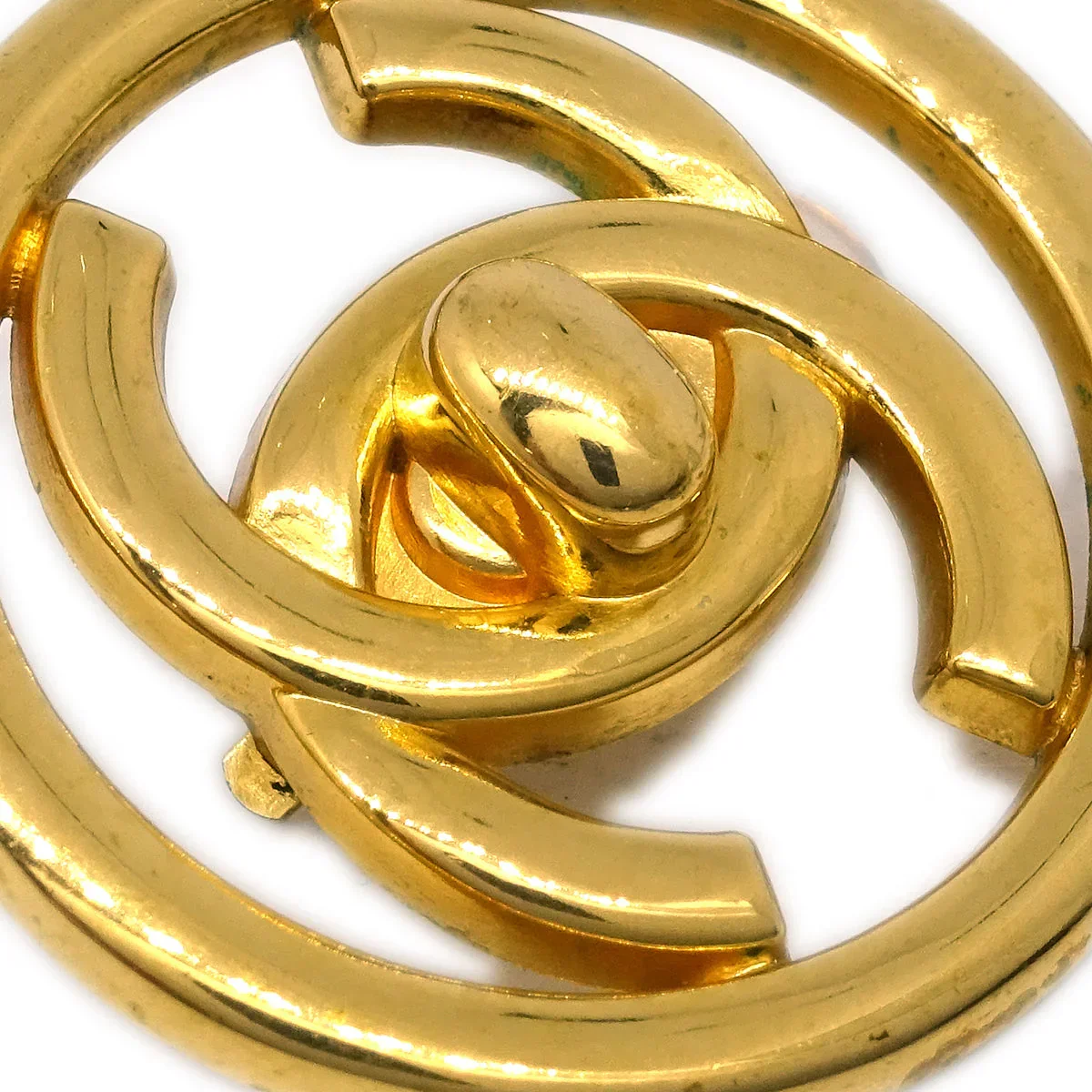 Chanel CC Turnlock Button Earrings Gold Clip-On 97P - Image 2
