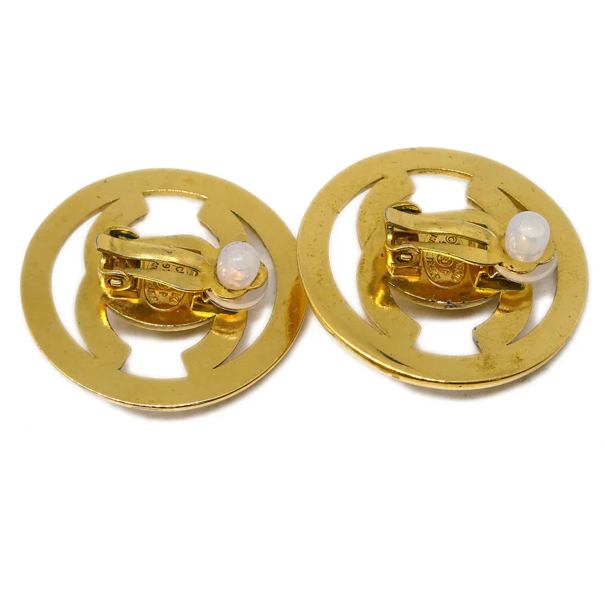 Chanel CC Turnlock Button Earrings Gold Clip-On 97P - Image 3