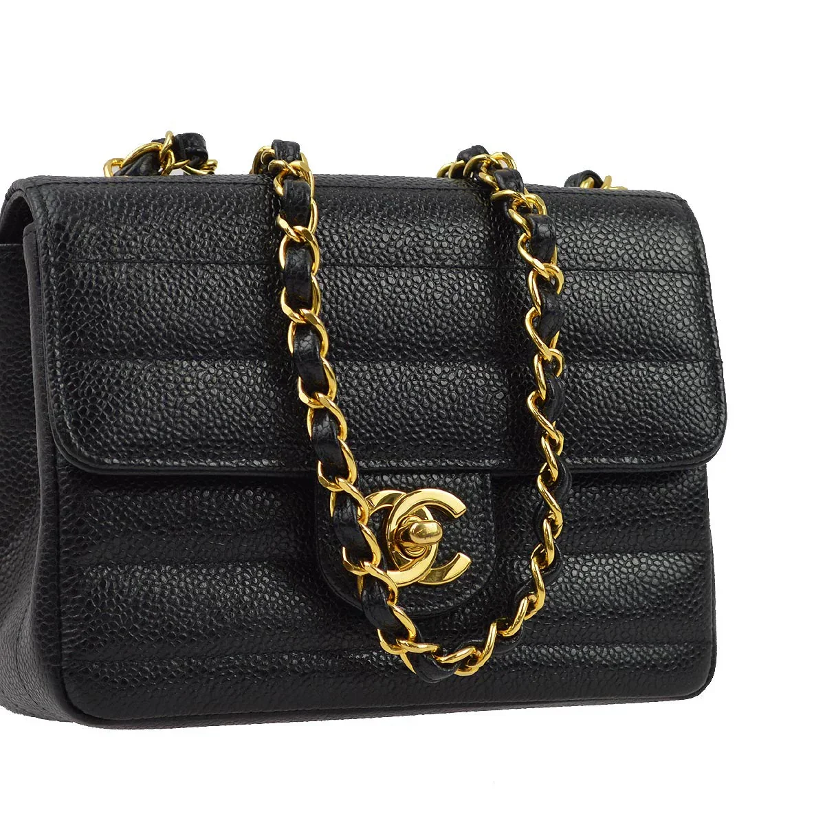 Chanel * 1994-1996 Black Caviar Mini Classic Square Flap Shoulder Bag 17 - Image 3