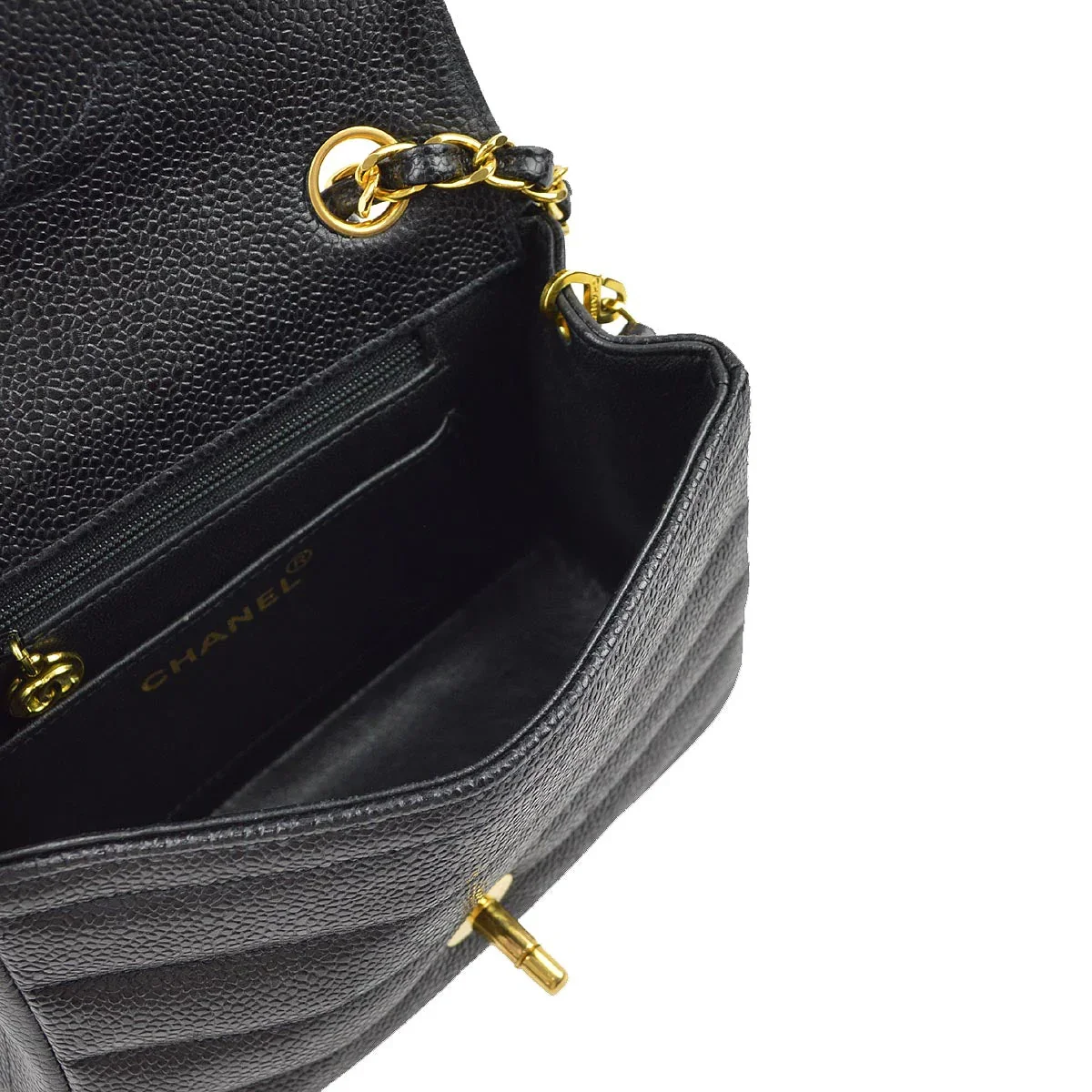 Chanel * 1994-1996 Black Caviar Mini Classic Square Flap Shoulder Bag 17 - Image 4