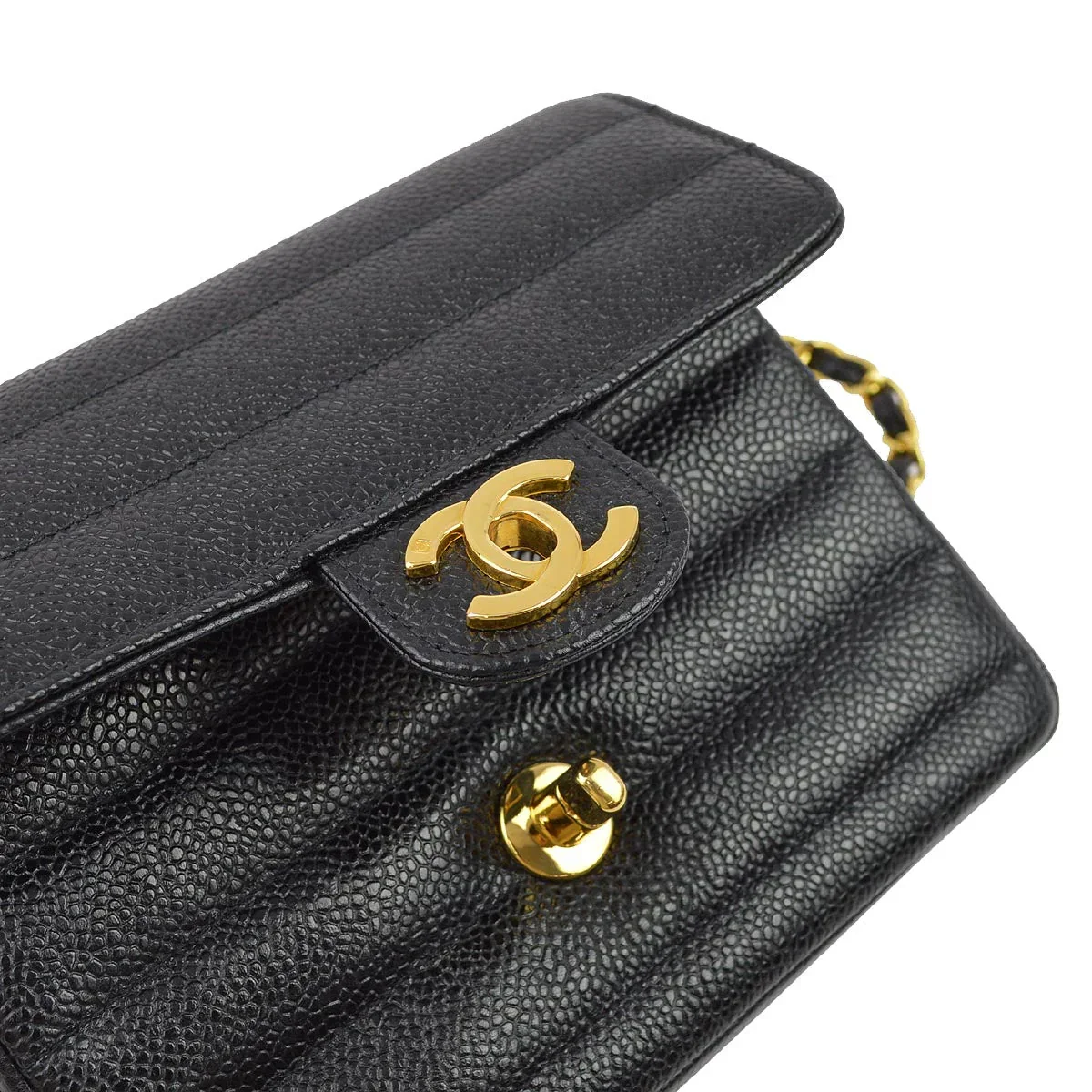 Chanel * 1994-1996 Black Caviar Mini Classic Square Flap Shoulder Bag 17 - Image 5