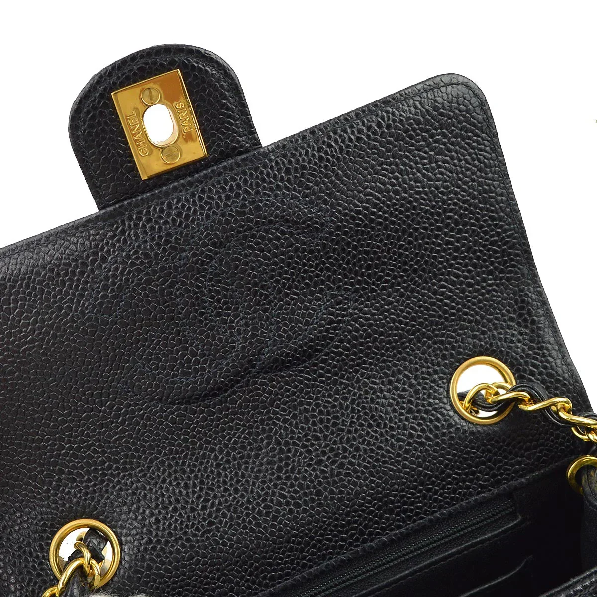 Chanel * 1994-1996 Black Caviar Mini Classic Square Flap Shoulder Bag 17 - Image 8