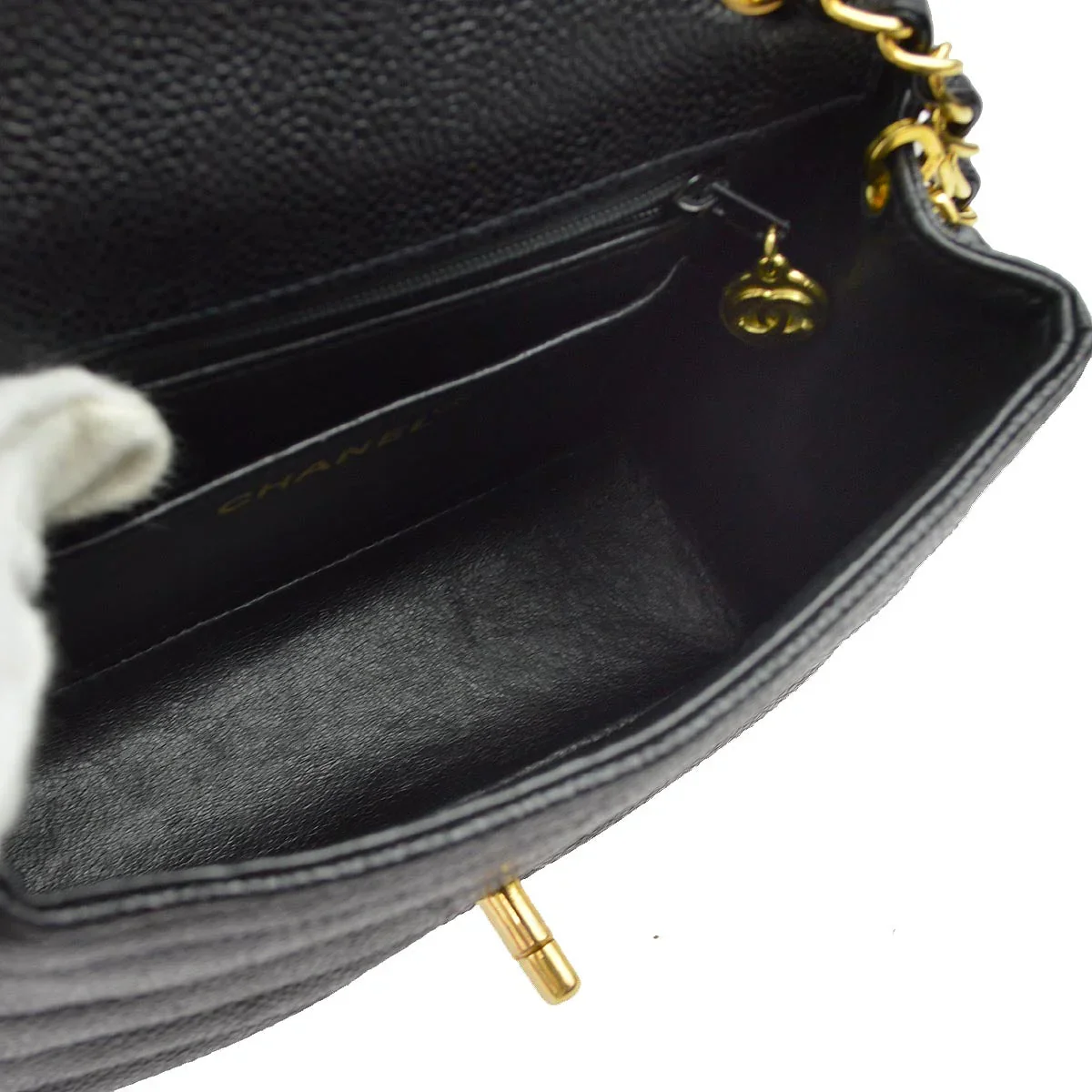 Chanel * 1994-1996 Black Caviar Mini Classic Square Flap Shoulder Bag 17 - Image 9