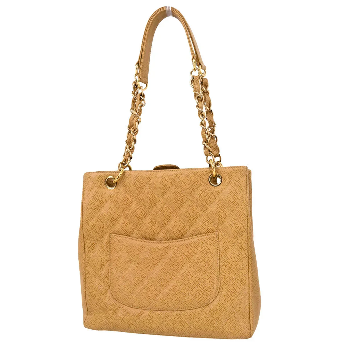 Chanel 2003-2004 Beige Caviar Petite Shopping Tote PST Chain Handbag - Image 2