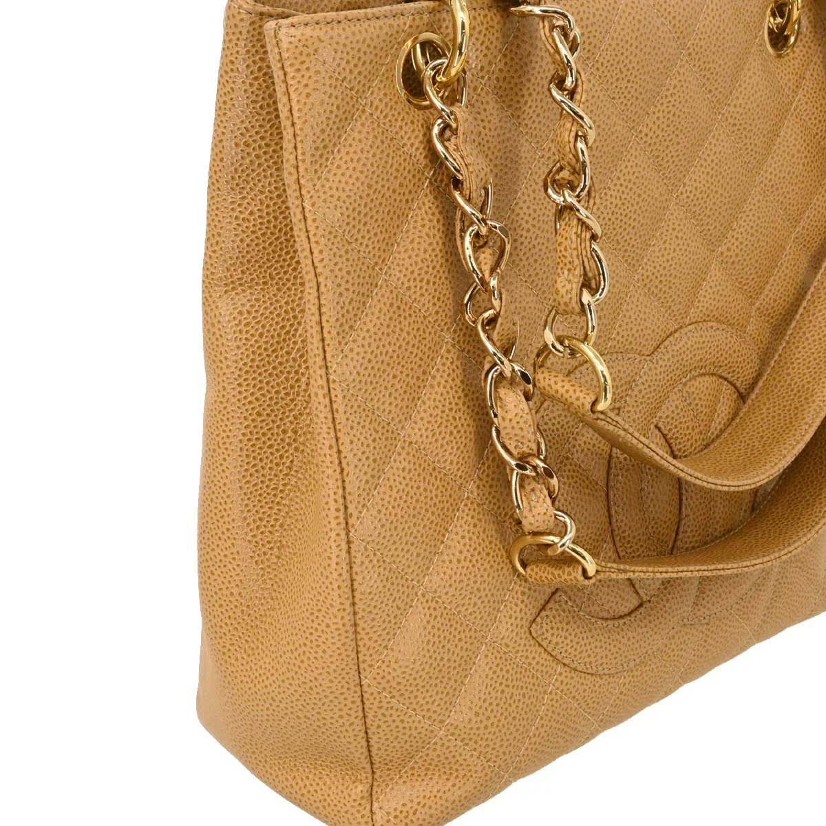 Chanel 2003-2004 Beige Caviar Petite Shopping Tote PST Chain Handbag - Image 3