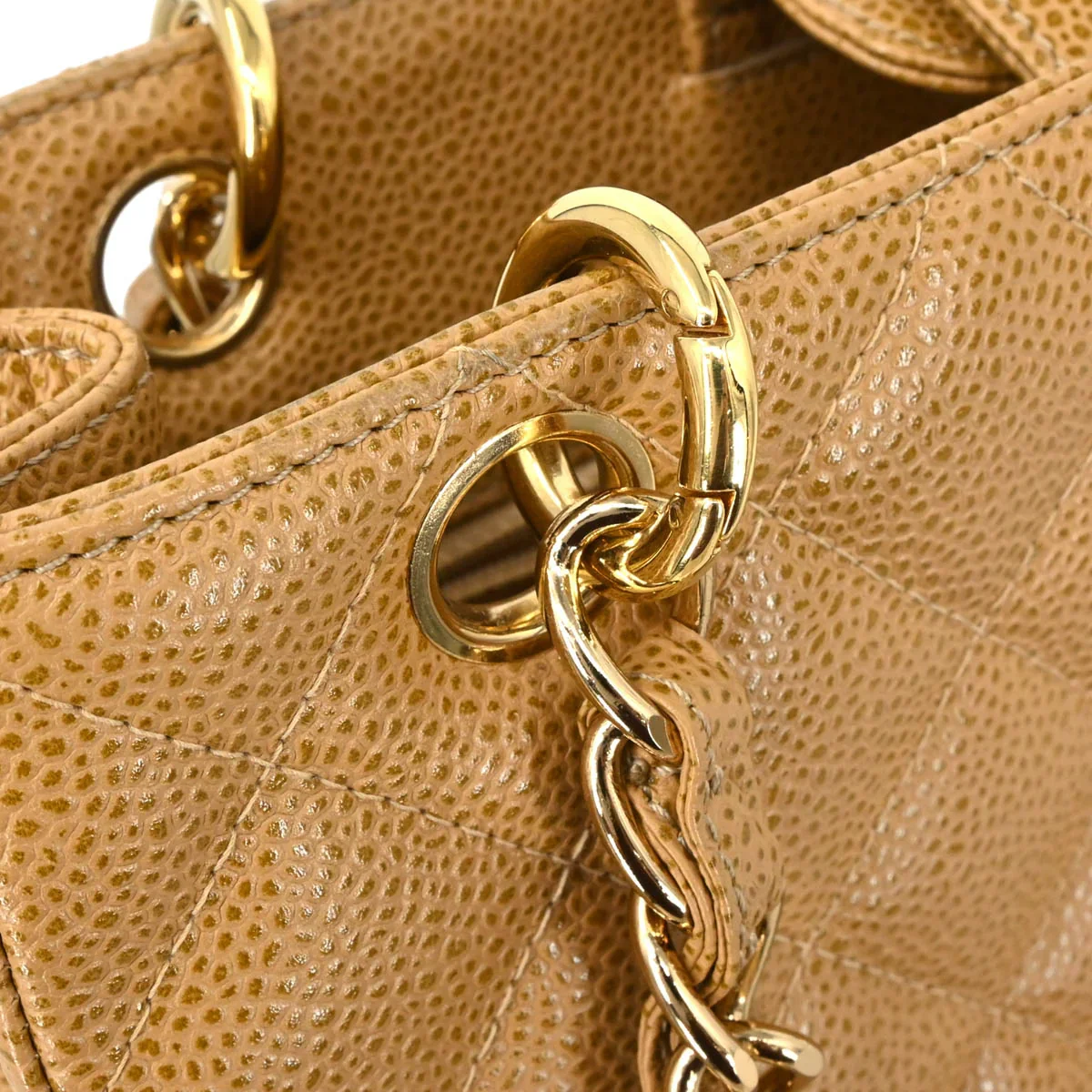 Chanel 2003-2004 Beige Caviar Petite Shopping Tote PST Chain Handbag - Image 7