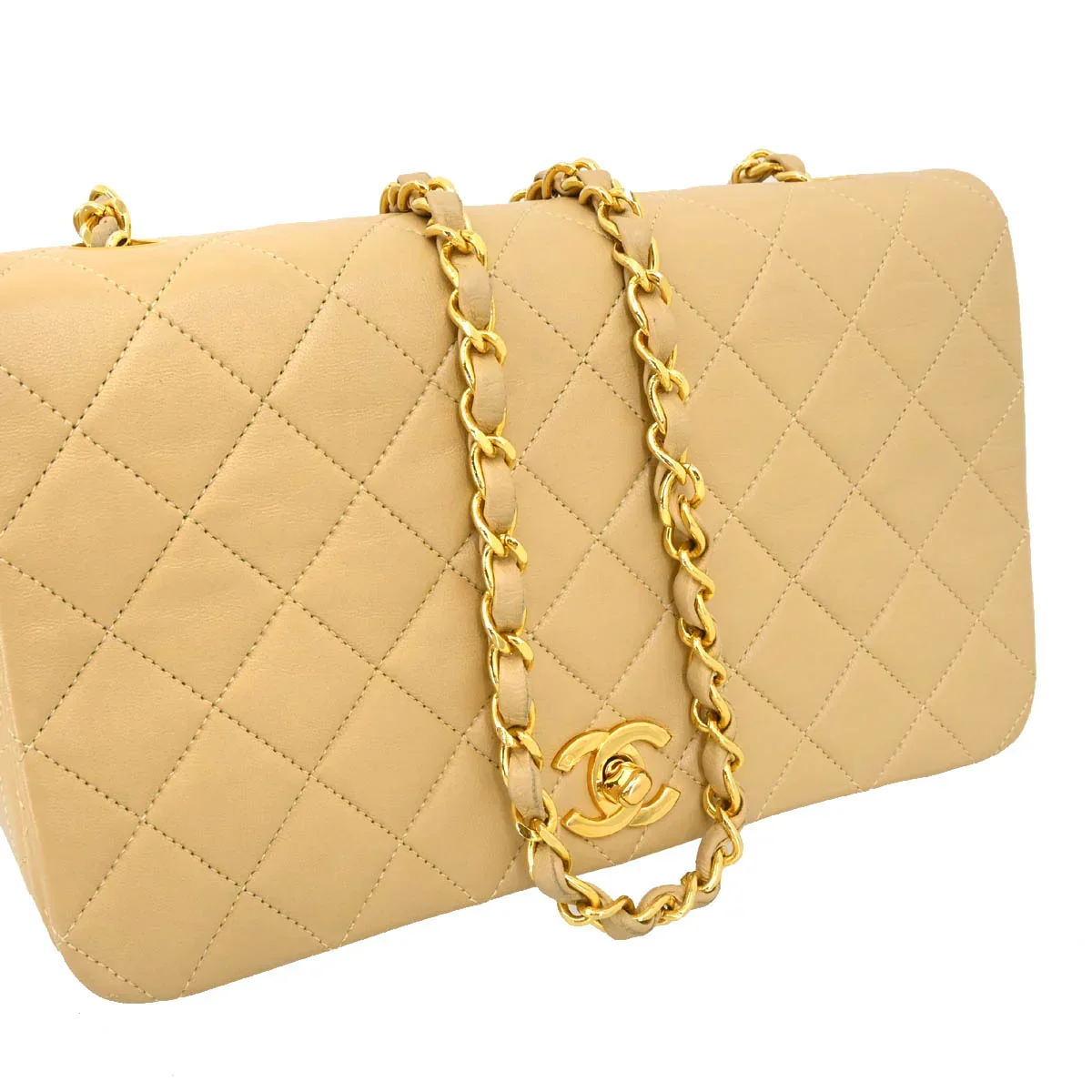 Chanel 1989-1991 Beige Lambskin Turnlock Small Full Flap Shoulder Bag - Image 3