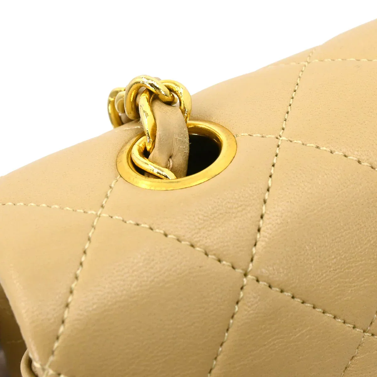 Chanel 1989-1991 Beige Lambskin Turnlock Small Full Flap Shoulder Bag - Image 7