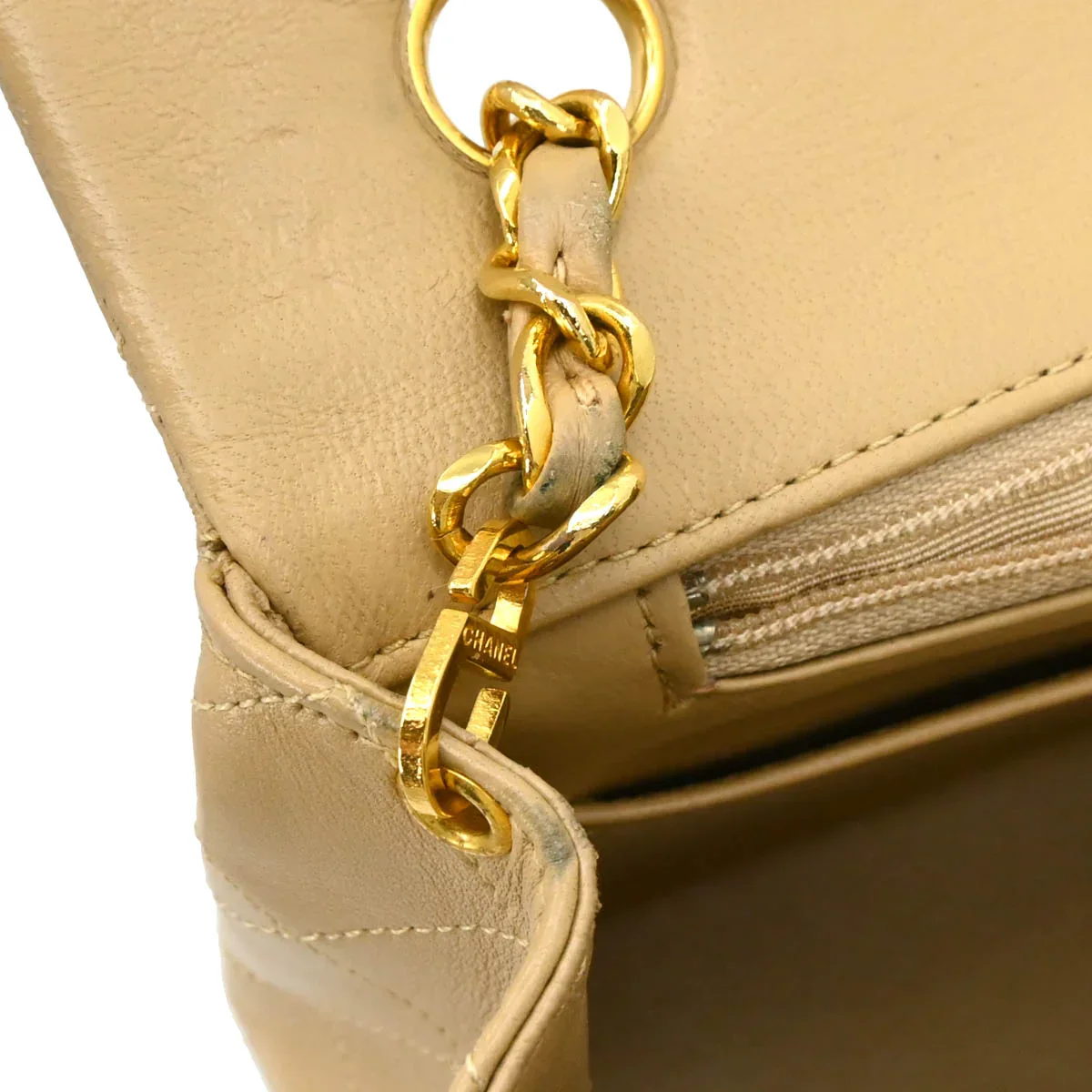 Chanel 1989-1991 Beige Lambskin Turnlock Small Full Flap Shoulder Bag - Image 9