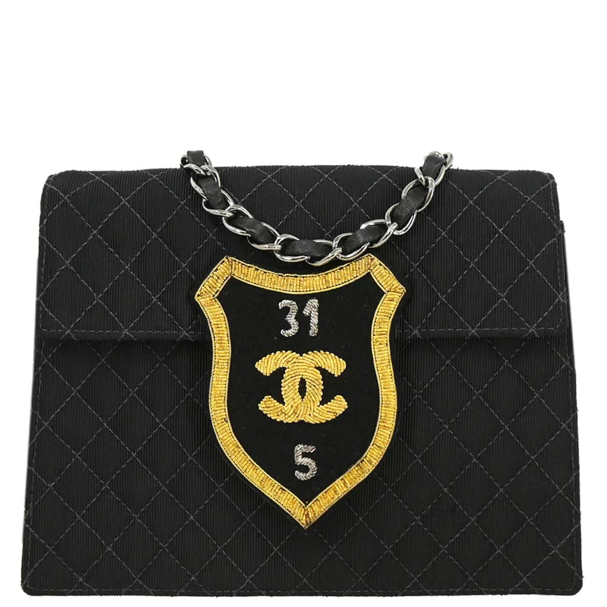 Chanel 2004-2005 Black Canvas Emblem Shoulder Bag
