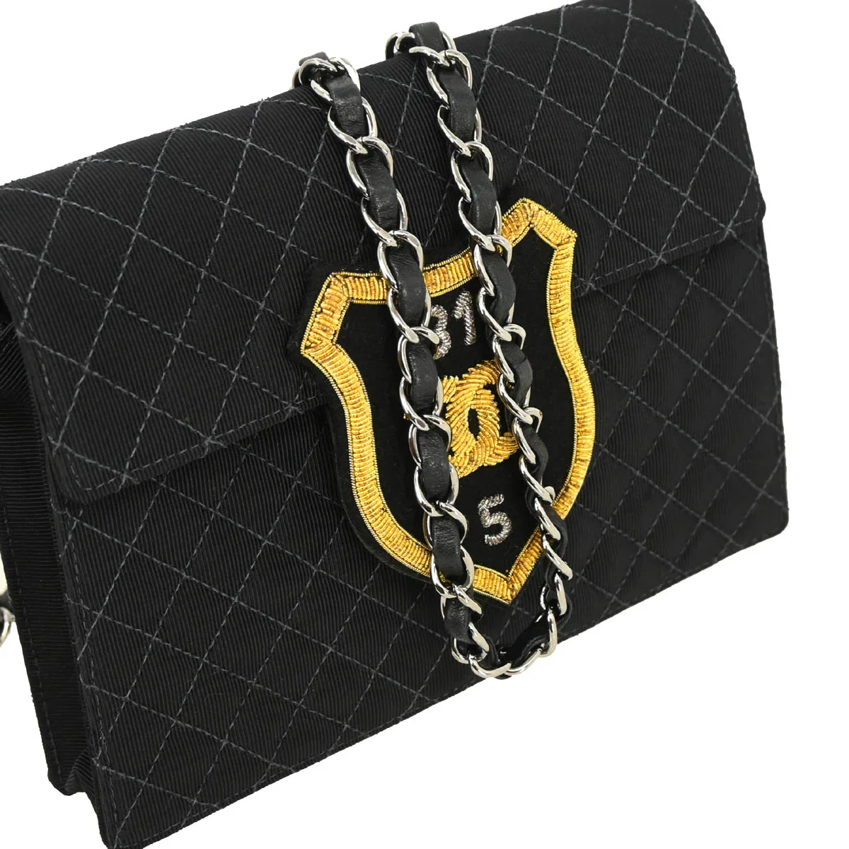 Chanel 2004-2005 Black Canvas Emblem Shoulder Bag - Image 3
