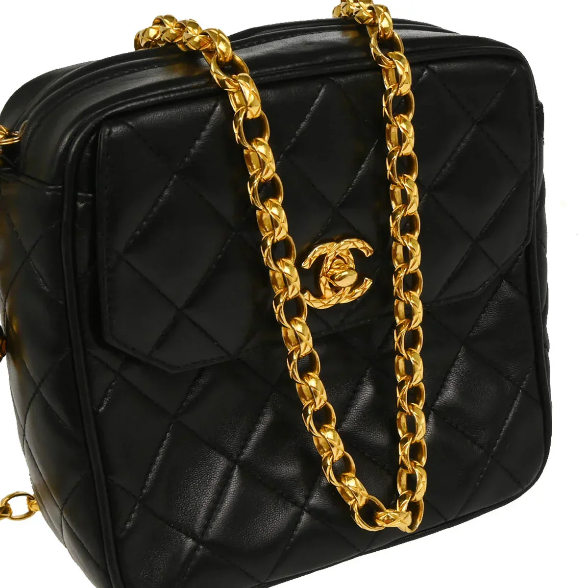 Chanel 1991-1994 Black Lambskin Camera Bag Mini - Image 3