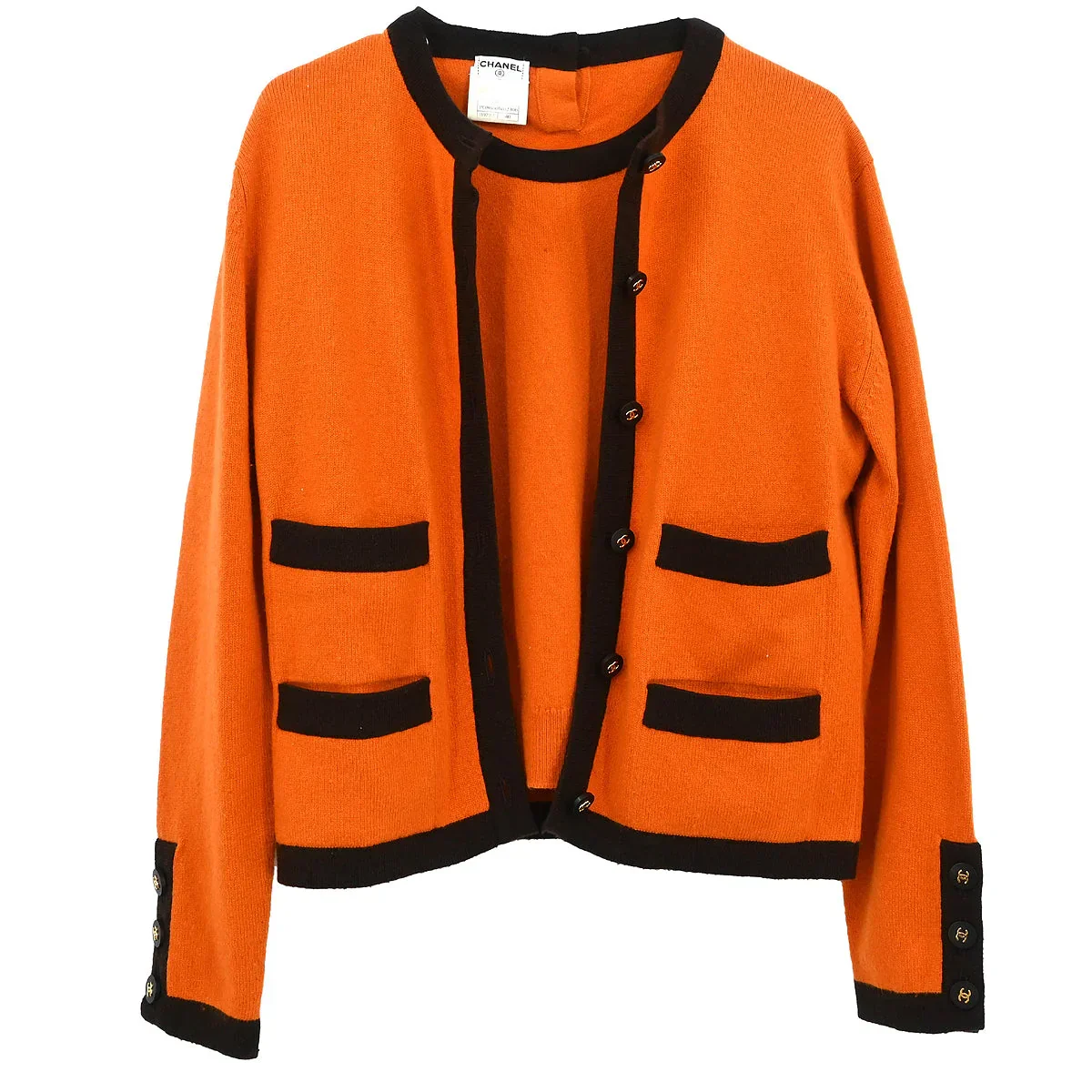 Chanel 1996 Set Cardigan Short Sleeve Top Orange #40