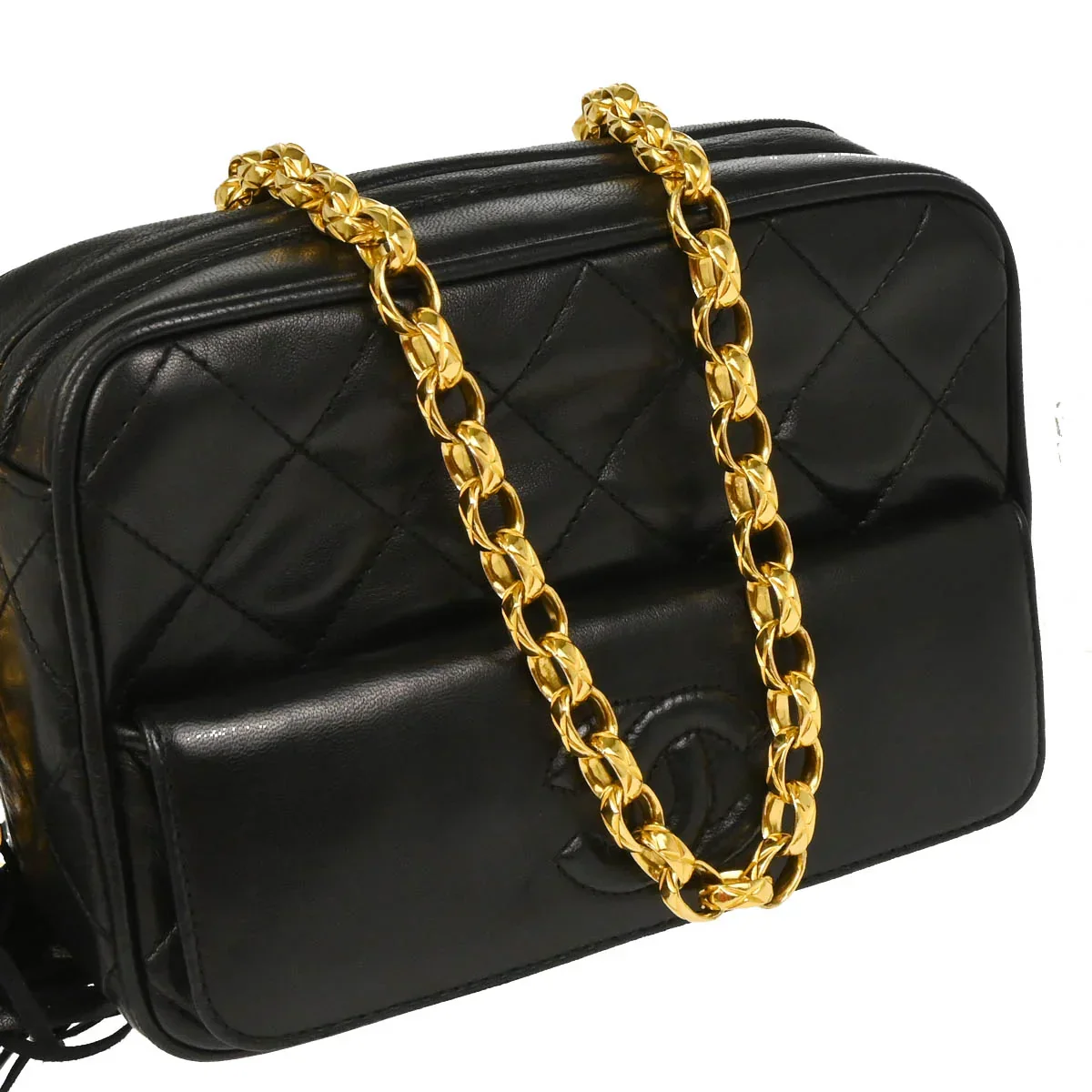 Chanel 1991-1994 Black Lambskin Camera Bag Mini - Image 3