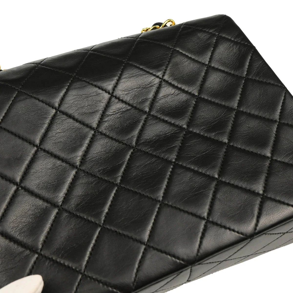 Chanel 1989-1991 Black Lambskin Classic Square Flap Shoulder Bag - Image 6