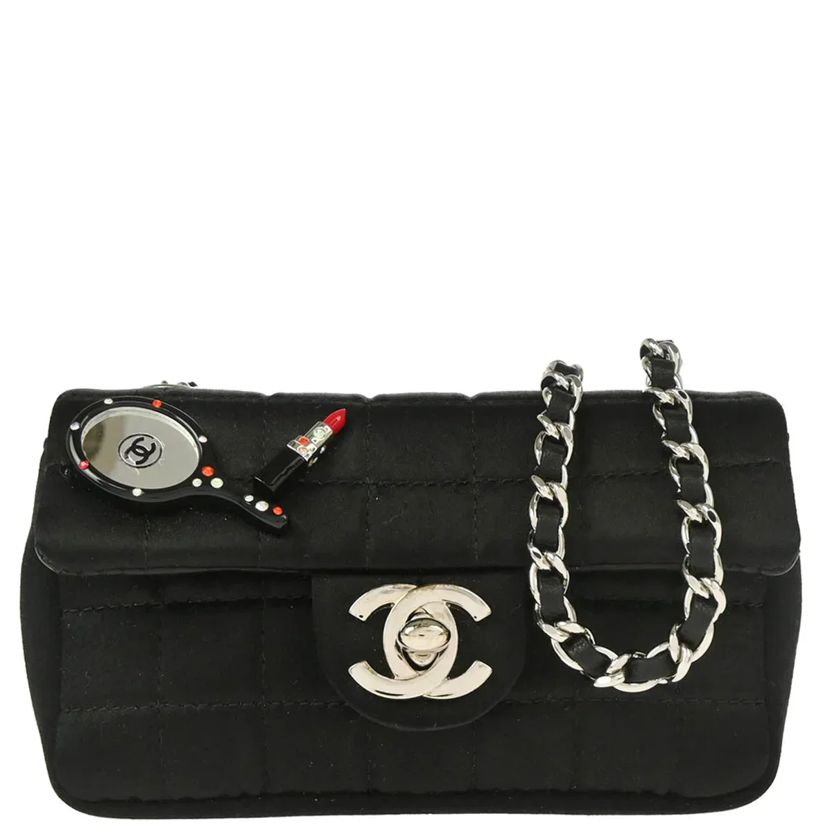Chanel 2005-2006 Black Satin Choco Bar Lipstick Shoulder Bag