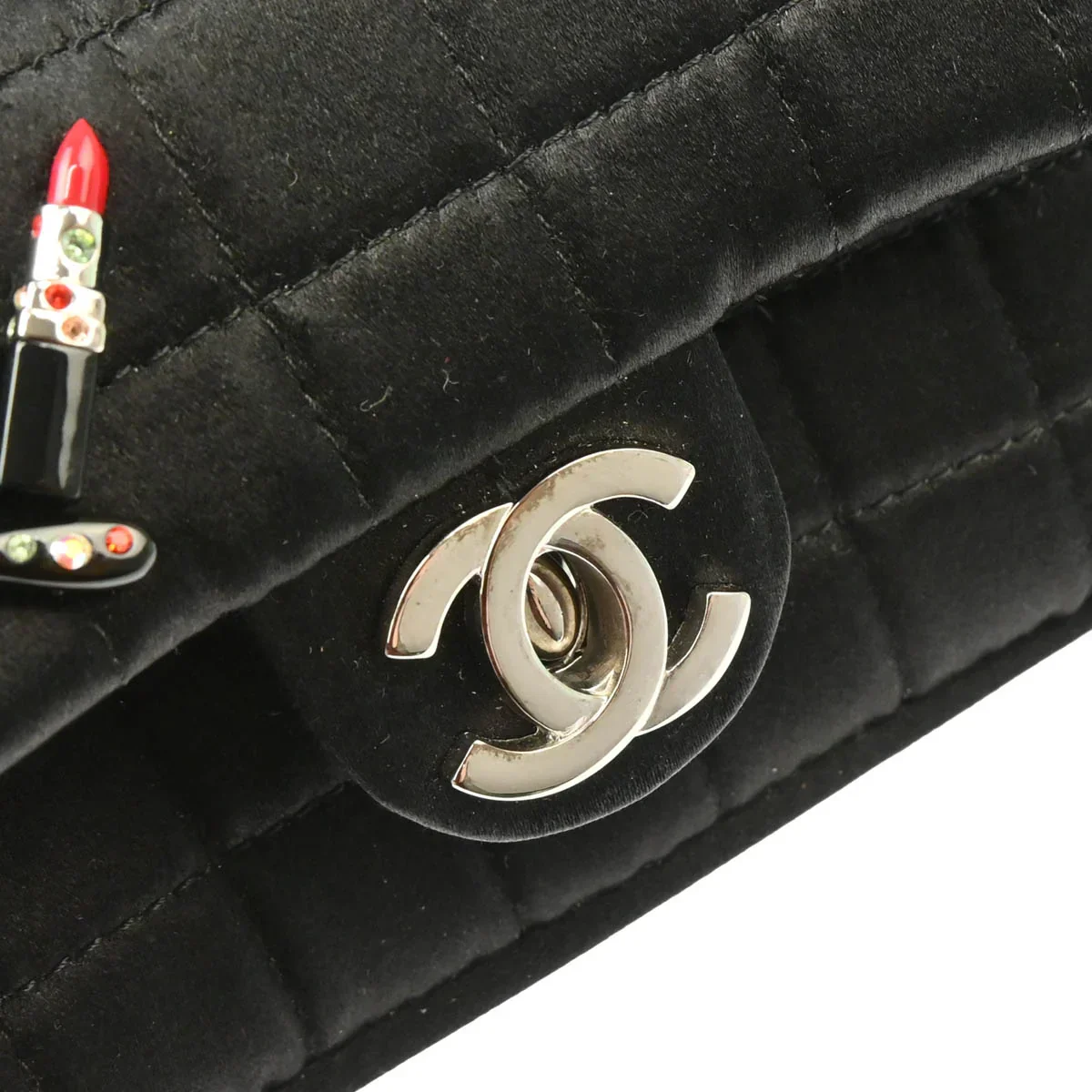 Chanel 2005-2006 Black Satin Choco Bar Lipstick Shoulder Bag - Image 6