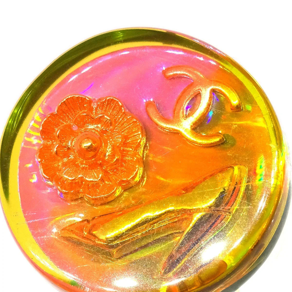 Chanel Button Earrings Clip-On Pink Acrylic 97P - Image 2