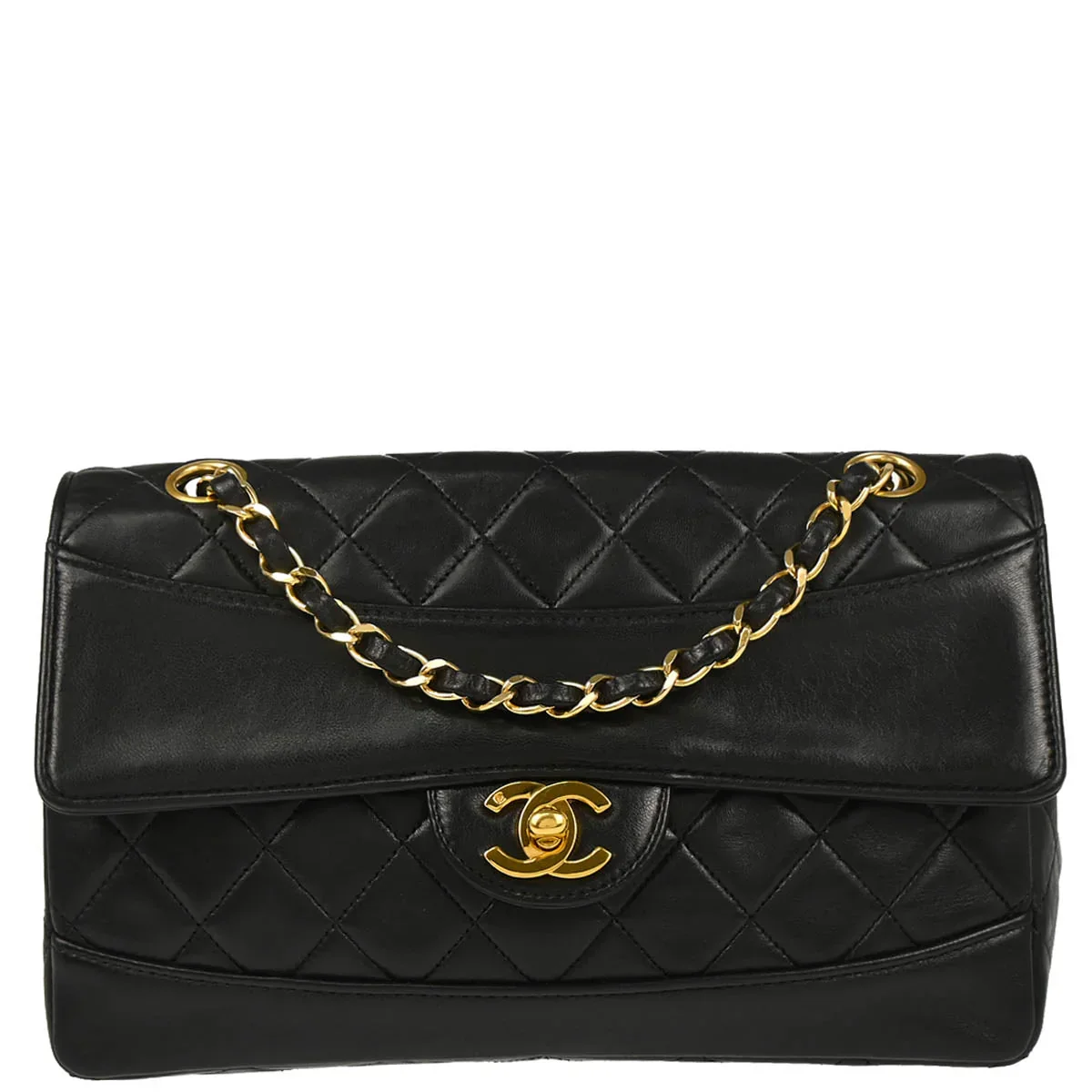 Chanel Black Lambskin Single Flap Shoulder Bag