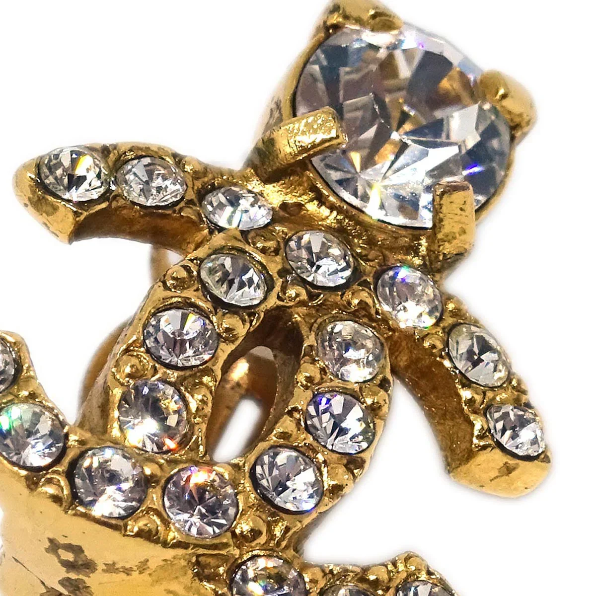 Chanel Gold CC Earrings Clip-On Rhinestone 02A - Image 2