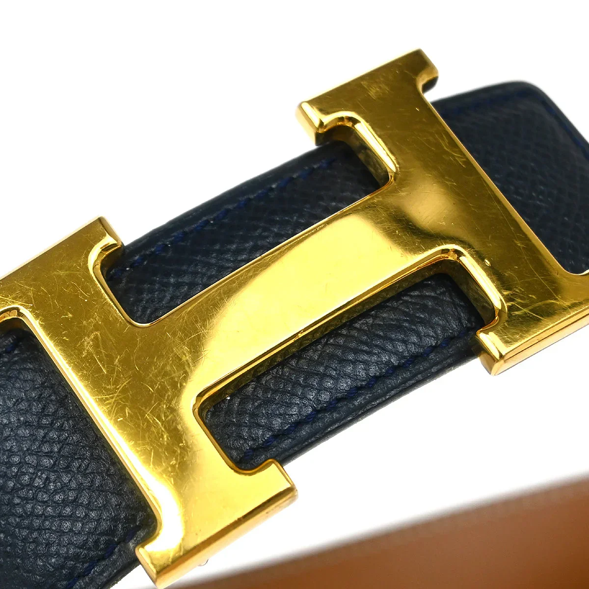Hermes Blue Indigo Box Calf Constance Reversible Belt #75 Small Good - Image 7