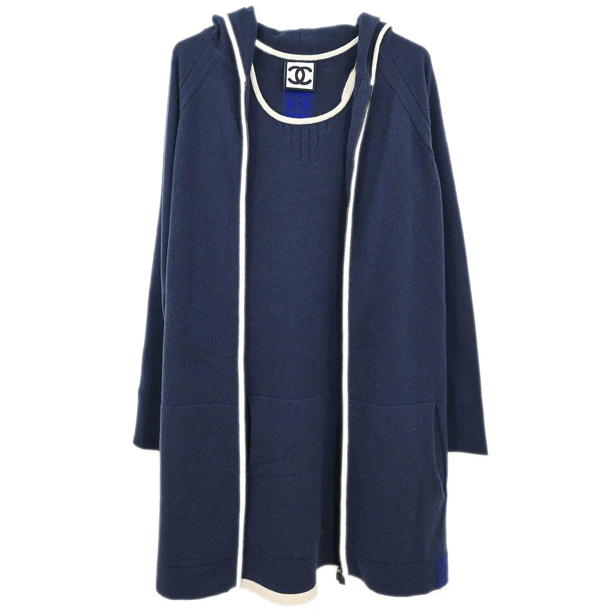 Chanel 2009 Sport Line Setup Suit Jacket Sleeveless Dress Navy #34