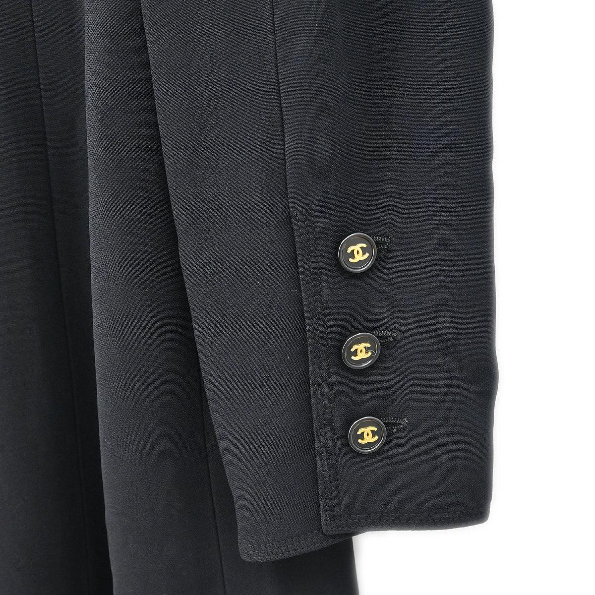 Chanel 1997 Single Breasted Collarless Jacket Black #42 - Image 3