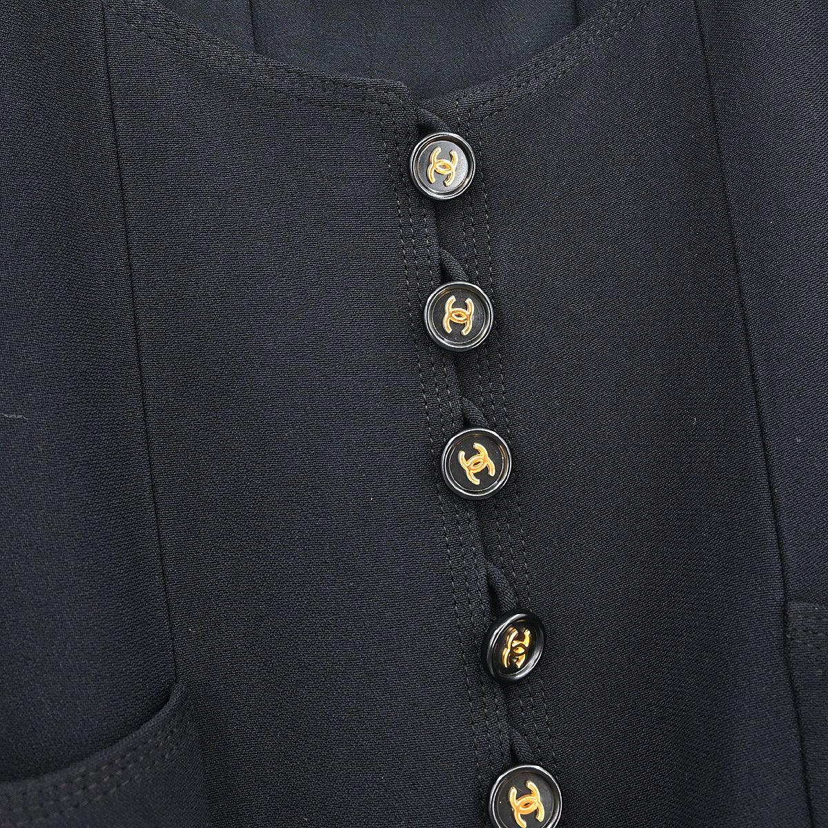 Chanel 1997 Single Breasted Collarless Jacket Black #42 - Image 4