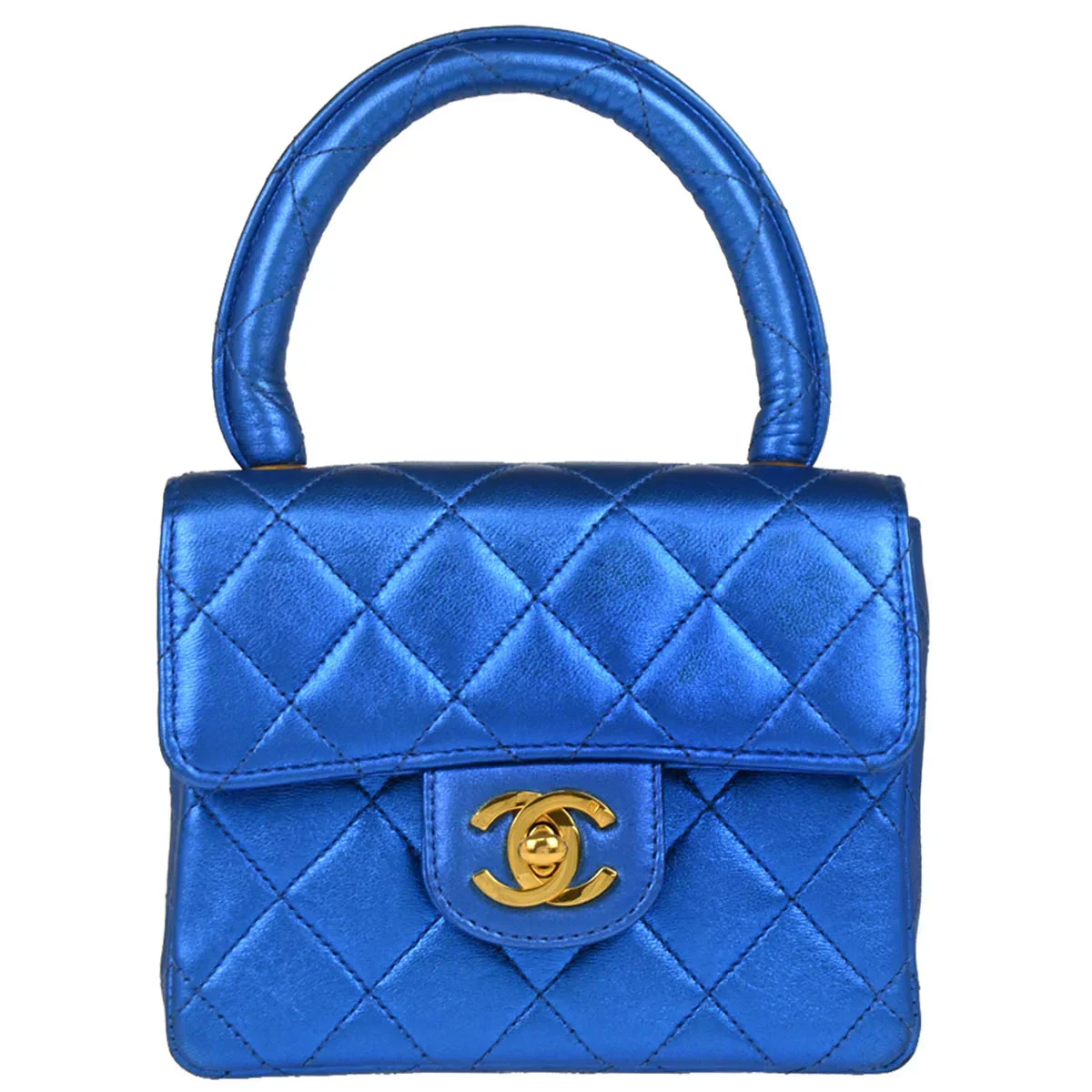 Chanel 1991-1994 Metallic Blue Quilted Lambskin Child Classic Flap Bag